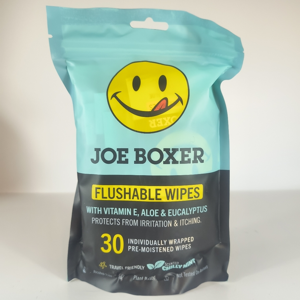 Joe Boxer Flushable Wipes 30 Ct Individually Wrapped Vitamin E Aloe NEW